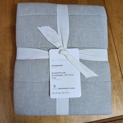 POTTERY BARN EUROPEAN FLAX LINEN/COTTON STITCH QUILTED  STANDARD SHAM EUCALYPTUS-image