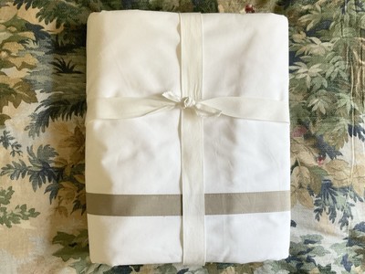 PB Morgan Banded 400-Thread-Count Organic Percale Duvet Cover, Full/Queen, New-image