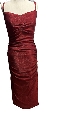  David Bridal Studio Size 8 Women Wine Back Zip Lined Cami Maxi  Party Dress -image