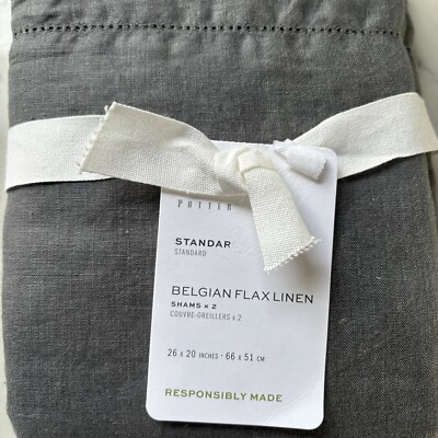 Set of (2) NWT Pottery Barn Belgian Flax Linen Standard Pillow Shams, Charcoal-image