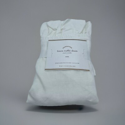 Pottery Barn White Linen Ruffle Sham Euro 26x26” New-image