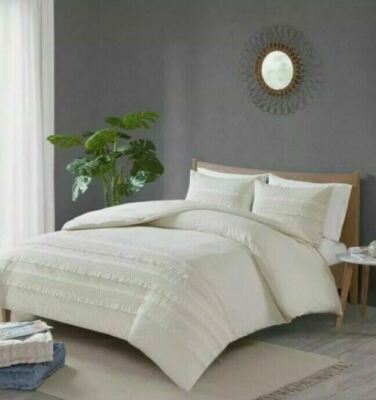 MADISON PARK~New~Roselle Seersucker Duvet Cover 3 Piece Set~Ivory~Full/Queen-image