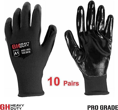 10 Pair Heavy Duty All Purpose Nitrile Dip Palm Reusable Work Gloves Size XL-image