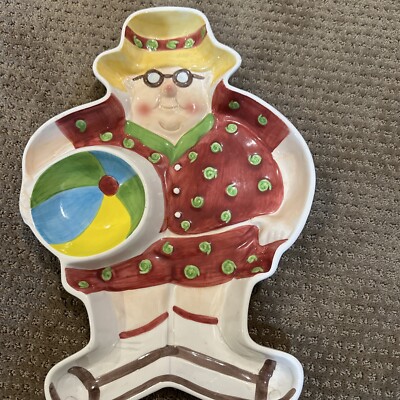 Boston Warehouse 1997 Beach Folk Chip & Dip Earthenware Platter New 16 1/2