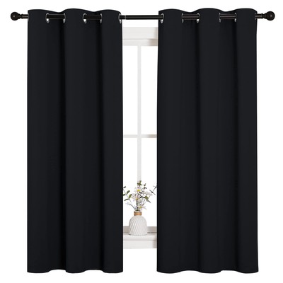 Halloween Pitch Black Solid Thermal Insulated Grommet Blackout Curtains/Drape...-image