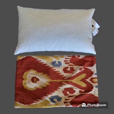 POTTERY BARN Ikat Crewel Embroidered Lumbar Cover Feather Down Pillow 16