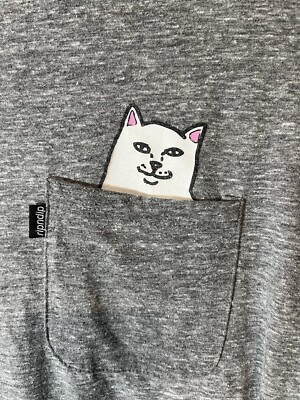 Lord Nermal pocket Rip N Dip Cat shirt Grey color w middle finger Large T shirt -image