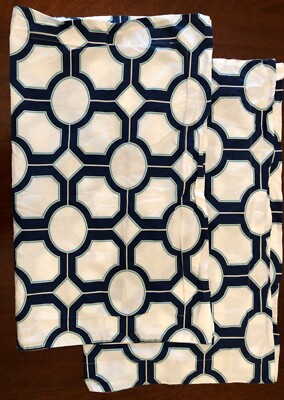 2 POTTERY BARN 100% Cotton STANDARD Pillow Shams Pair BLUE WHITE AQUA GEOMETRIC-image