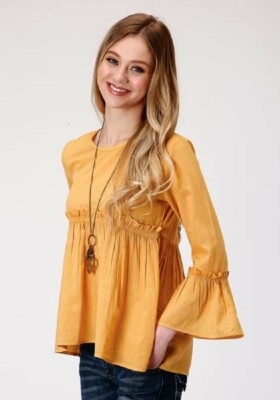 Roper Women's Yellow DIP DYE COTTON BLOUSE w/ Ruffles Shirt Size XS S M L XL-image