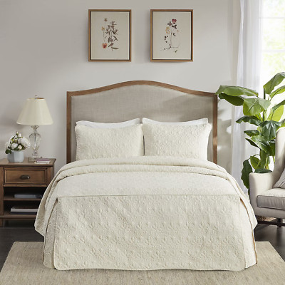 3 Piece Coverlet Set Full/Queen Ivory Cream Mansfield Quilting Madison Park NWT-image