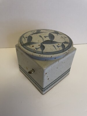 Studio Art Pottery Square Box W/ Round Lid W/Music Box  By Deborah Vestweber-image
