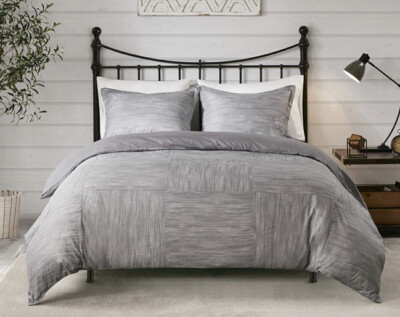 Madison Park 3-Piece King/Cal-King Seersucker Gray Duvet Cover Set -image