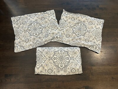 Pottery Barn Giovanna Duvet Cover Full Queen Gray 2 Standard Shams Medallion EUC-image