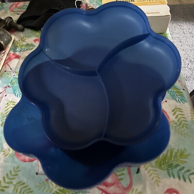 Vintage Tupperware Open House Chip N Dip Veggies Party Bowl Set-Dark Blue (2001)-image