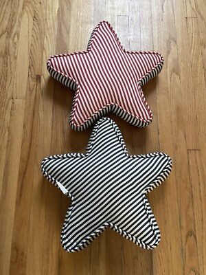 Pottery Barn Star Pillow Set-Red/Blue Stripe-image
