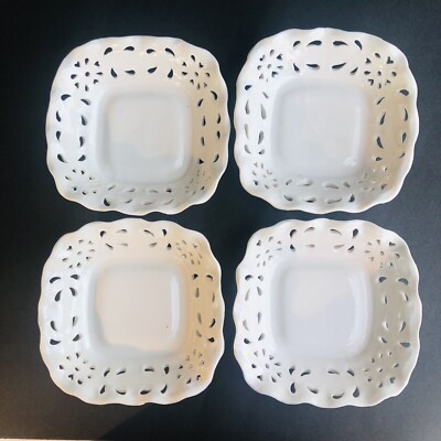 Studio Art Pottery Reticulated Cut-Out Design White Plates Set Of 4-image