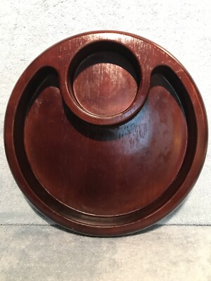Large 11.8” X 1.8” Hand Carved Solid Dark Wood Chip & Dip Platter-image