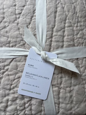 2 Pottery Barn Handstitched Belgian LINEN Rosewater Pillow Sham Euro NWT Blush-image