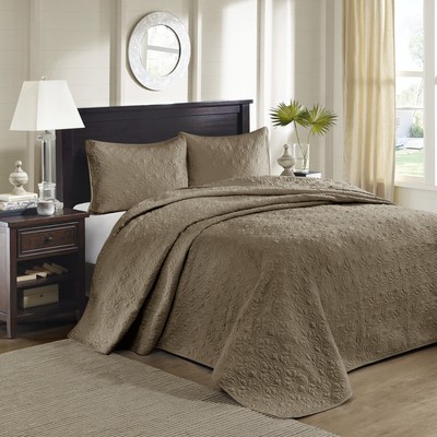 3 Piece Reversible Bedspread Set Mocha King-image