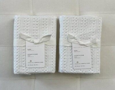 Pottery Barn HONEYCOMB Euro Shams ~Set of Two~ White NWT-image