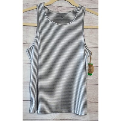 Dip Women's Striped Tank Top Round Neck Knit Sleeveless Size L Black & White NWT-image