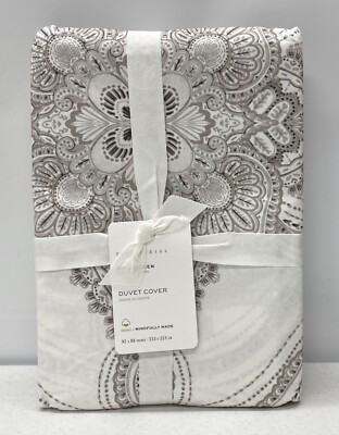 NEW Pottery Barn Medallion Organic Percale FULL/QUEEN Duvet Cover~Gray-image