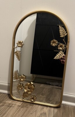 Madison Park Arched Mirror With Floral Metal Frame-image