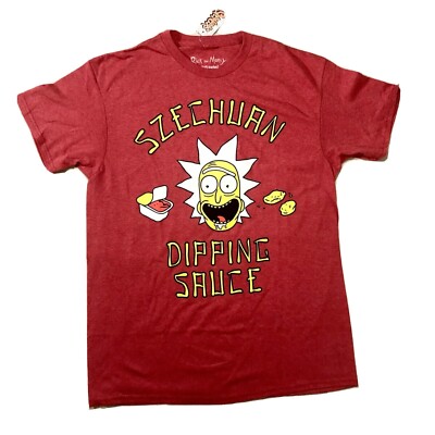 Rick And Morty Szechuan Dipping Sauce TV Show Large Red 100% Cotton T-Shirt-image