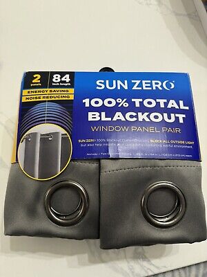 Sun Zero Arlo Textured BLACKOUT Gray Curtains Panel 2 pack  40wx84 Long New-image