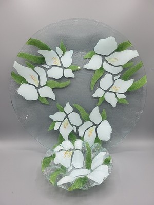 Sydenstricker White Orchid Large Glass Platter With Dip Bowl Serving Tray Set-image