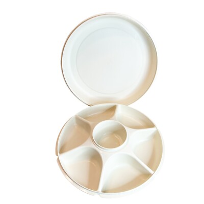 Vintage Tupperware Vegetable Tray/Server w/ Lid Base 1665 1666 & Dip Bowl 1667-image