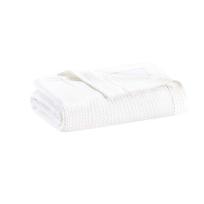 Madison Park Egyptian Cotton Luxury Blanket White 90x90 Full/Queen Size Knit ...-image
