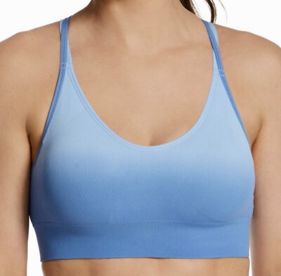 HANES SPORT Seamless Dip Dye Cami Blue Wireless Bralette Bra NEW Womens Sz L-image