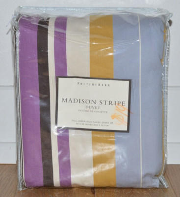 Pottery Barn Madison Stripe Bed Duvet Cover Full Queen Deep Fit 100% Cotton-image
