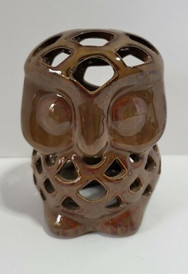 Studio Art Owl Tealight Cover Glazed Pottery Luminary-image