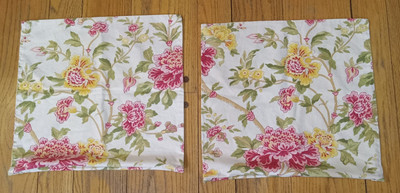 Pottery Barn Katherine Peonie Floral Pattern Linen Blend (2) Pillow Covers 20x20-image