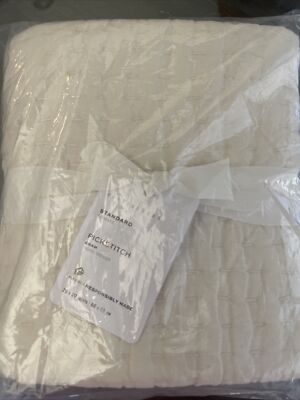 (1) Pottery Barn Pickstitch STANDARD Sham - Classic Ivory - NEW-image