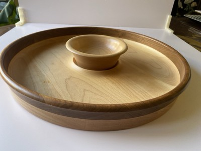 Woodbury Woodenworks Chip & Dip Set Handcrafted Shelburne VT 14” Two-Tone Tray-image