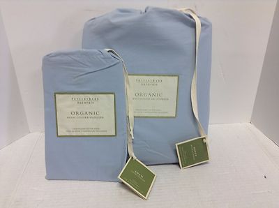 Pottery Barn Organic Hemstitch Bed duvet Cover Cal King Standard Shams Blue-image