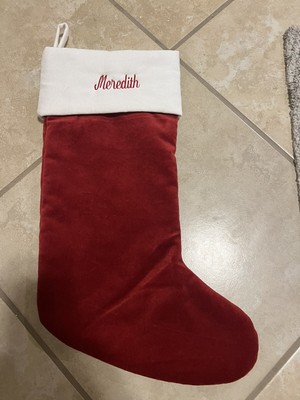 Velvet Classic Christmas Stocking Ivory Monogram Pottery Barn ‘Meredith’ (New)-image
