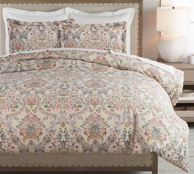 Pottery Barn Ivana Queen Duvet Cover Pastel Floral 92 X 88 Linen Blend New-image