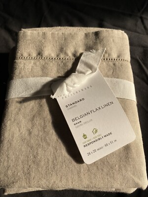 Set/2 Pottery Barn Belgian Flax Linen Standard Shams Dark Flax NWT-image