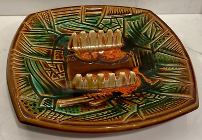 VTG ASHTRAY CALIF USA STUDIO ART POTTERY MID-CENTURY MODERN RETRO AZTEC ORANGE-image