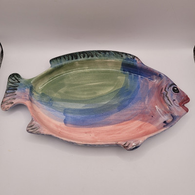 Studio Art Pottery Fish Shaped Dish Rainbow Glaze-image