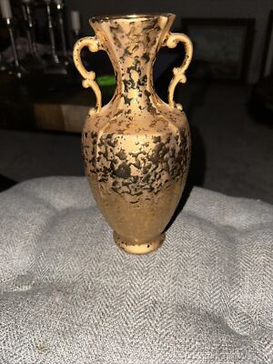 Dison Art Studio Urn Shaped Vase Handles Weeping  Gold 22K 6.5