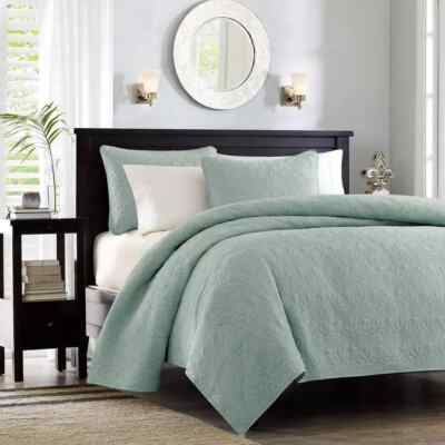 MADISON PARK 3 PIECES FULL/QUEEN COVERLET SET COLOR SEAFOAM NEW-image