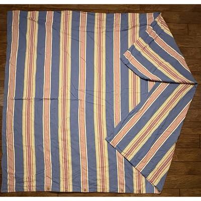 POTTERY BARN French Stripe King DUVET COVER Blue Red Ivory Yellow COTTON TWILL-image