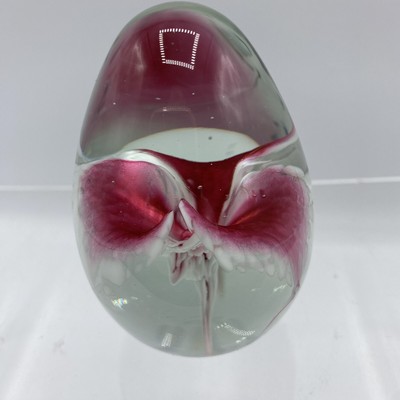 Vtg GES Glass Eye Studio 1991 Signed Egg Shaped Paperweight Pink White Pretty-image