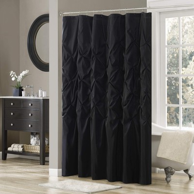 Madison Park Laurel Black Shower Curtain , Solid Transitional Shower Curtains-image