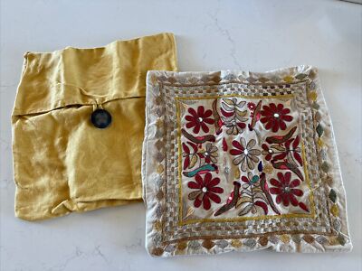 Pottery Barn Embroidered Pillow Cover, Linen Button Cover 18” X 18” Floral-image